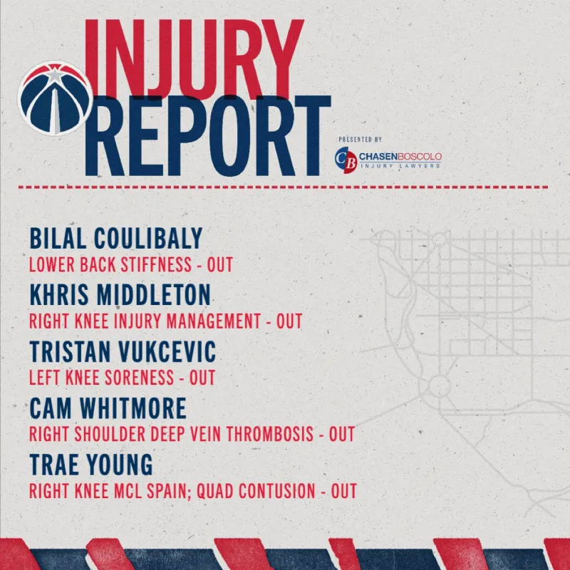 世俱杯赛程-奇才伤病更新：库利巴利、米德尔顿与特雷-杨均缺席明日比赛